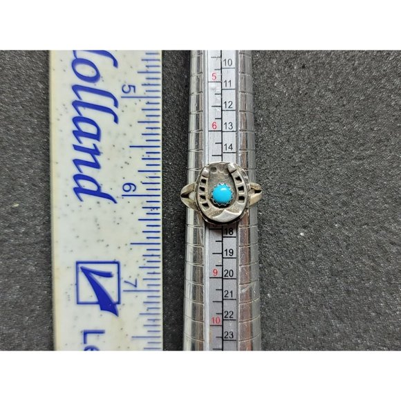 Old Pawn Native American Made Horseshoe Sterling/ Turquoise Ring - Picture 1 of 2